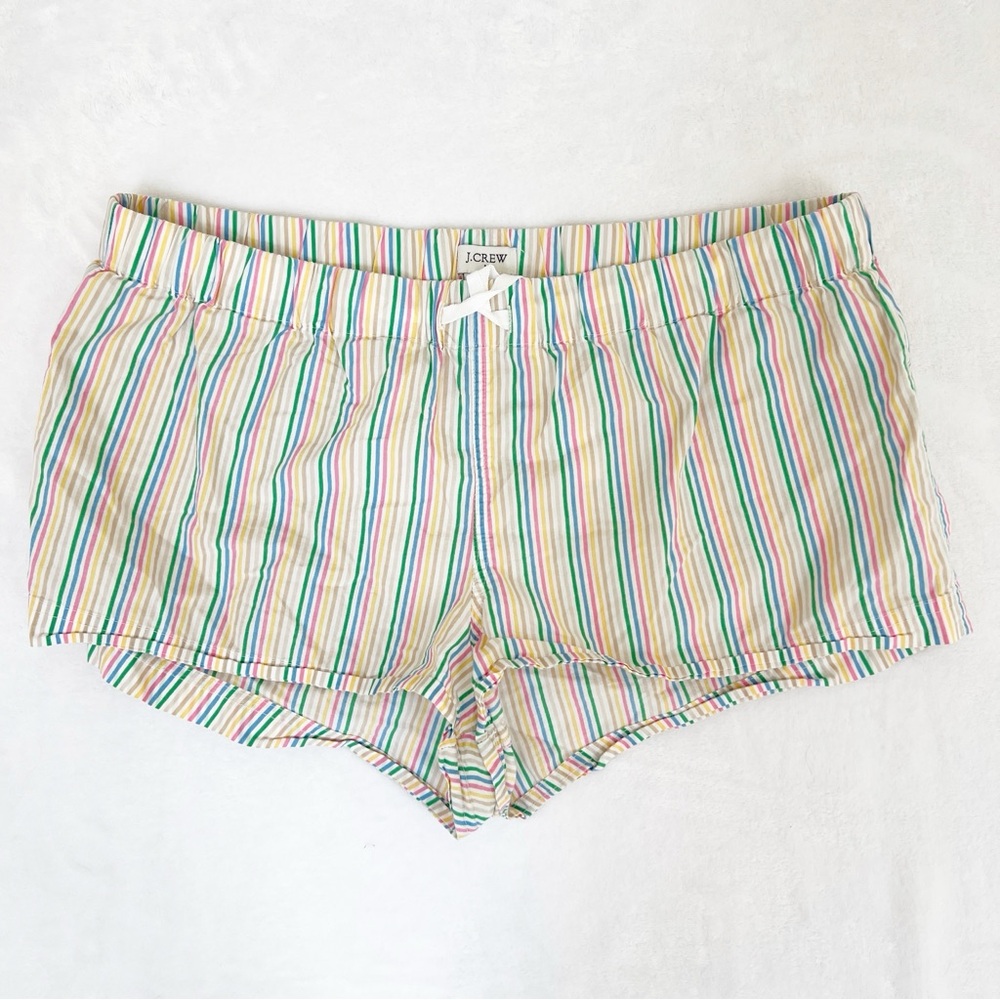 J.Crew Rainbow Striped Cotton Shorts Pajama Lounge Pool Beach Coastal Resort
